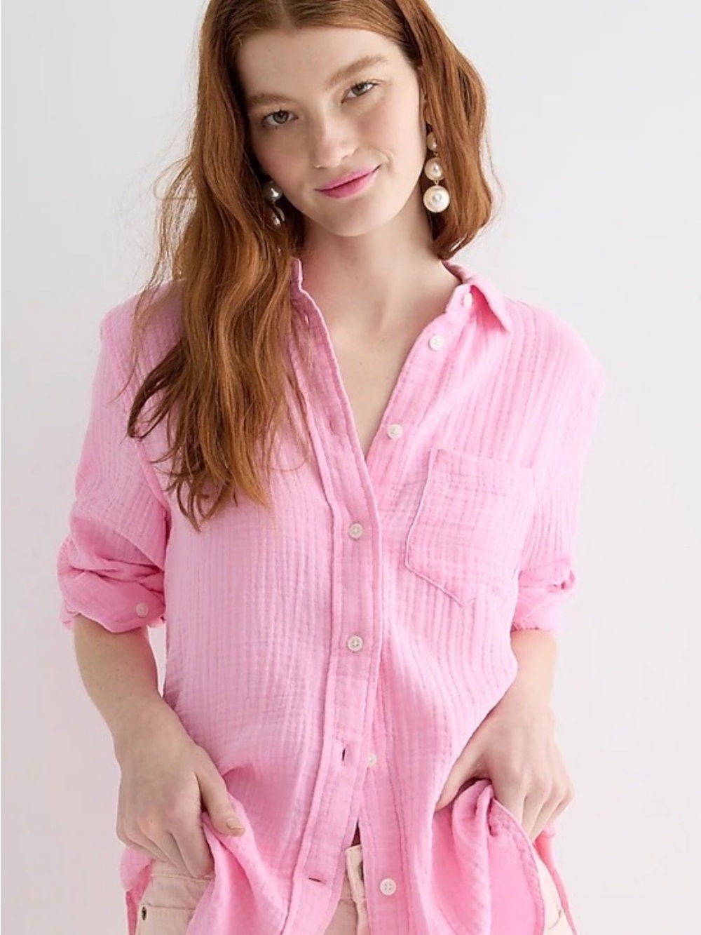 J. Crew Light Pink Gauze Button-Down Shirt